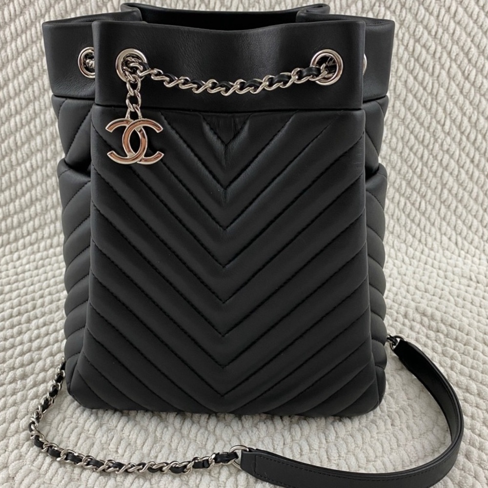 Chanel Black Drawstring Chevron Crossbody or shoulder Bag